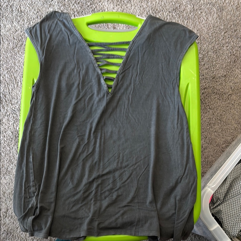 American Eagle Outfitters dark grey lattice detail top